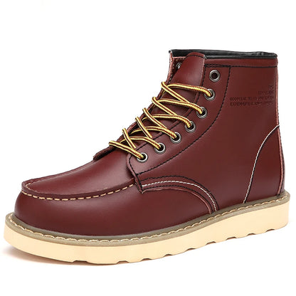 Winter Velvet Warm Outdoor Work Leather Shoes Brand Western Cowboy Boots Soft Soled Comfortable Lace Up Fashion Desert Boots