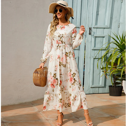 2023 Sping Summer Women Boemian Women maxi Casual cu mânecă lungă cu talie înaltă plajă de plajă rochii de șifon vestdoe florale mujer nou
