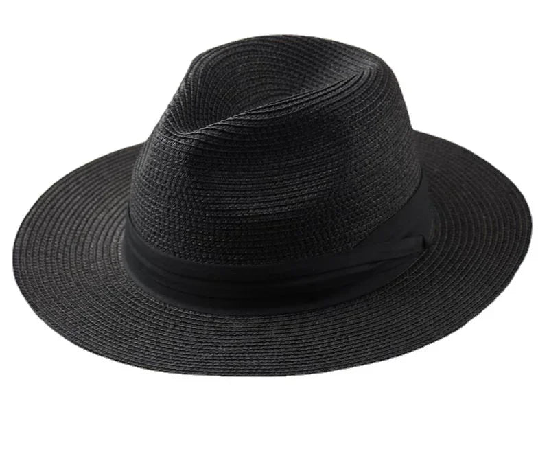Unisex Panama Straw Hat - leveä reuna -kesärannan aurinkokorkki, säädettävä mitoitus 55-60 cm miehille ja naisille, iso kokoinen fedora