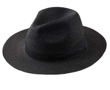 Unisex Panama Straw Hat - leveä reuna -kesärannan aurinkokorkki, säädettävä mitoitus 55-60 cm miehille ja naisille, iso kokoinen fedora