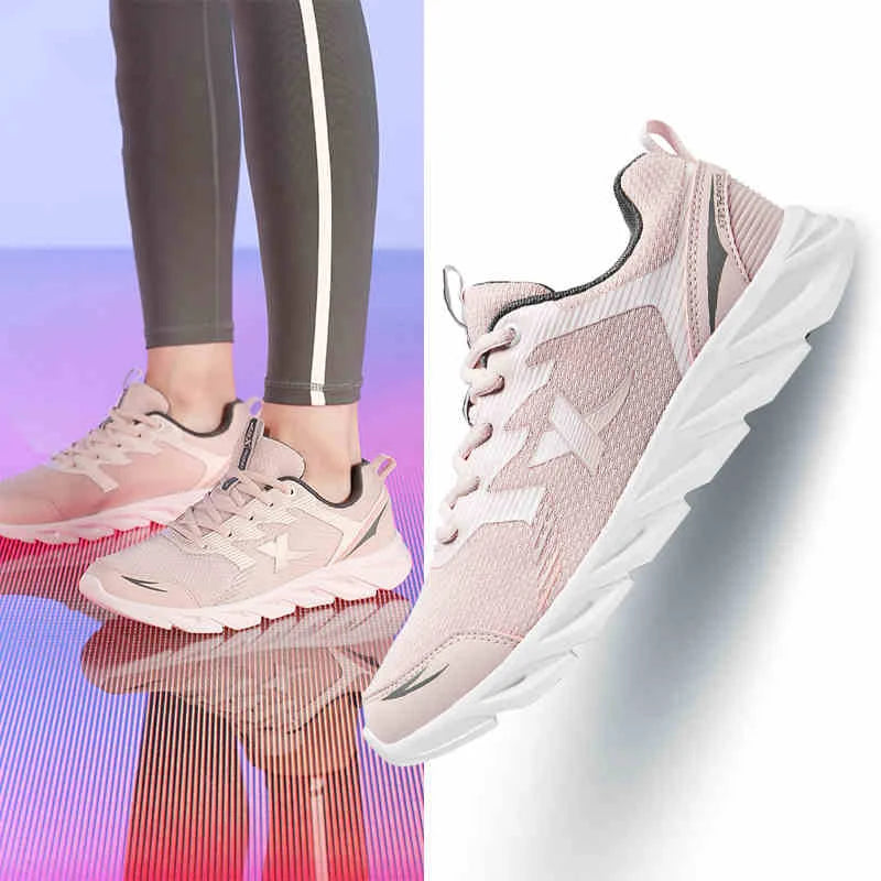 Xtep Running Shoes Non-Slip Soft Women's Sports Shoes Leather Upper Shock Absorption Female Sneakers For Women 879318110073