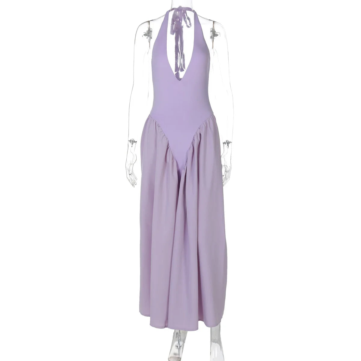Talenza Backless Deep V Spliced Long Dress Summer Women's Sexy Party Kjole Halter Ny mode Slim hvid ærmeløs lang kjole