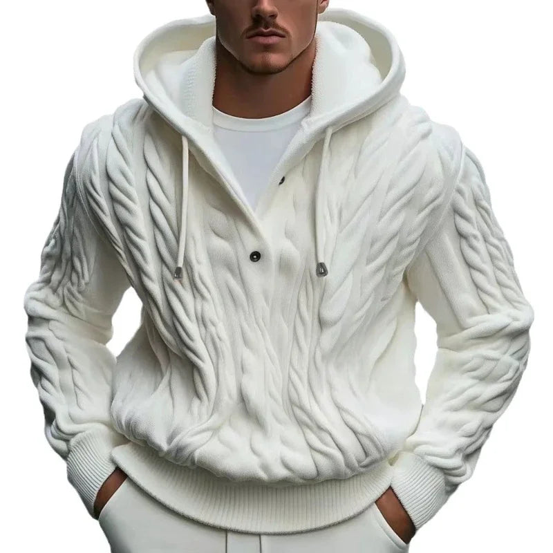 Mænd sweatshirts Pullovers Sweatere Solid afslappet løs splejsningshætte strikket Drawstring Regulære tykke varme toppe Efterår vinter