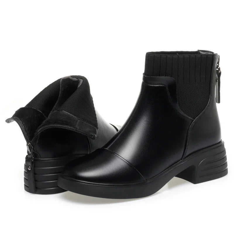 Winter Warm Elegant Anti-slip Medium Heels Thick Plush Short Boots for Woman Zipper Comfort Punk Style Ankle Boots