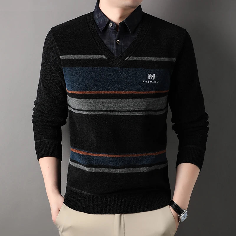 Invierno NUEVO SUJETOR DE VELO MENOS Men espesas Ropa de terciopelo a rayas Autumnia de invierno Juques de moda de la moda