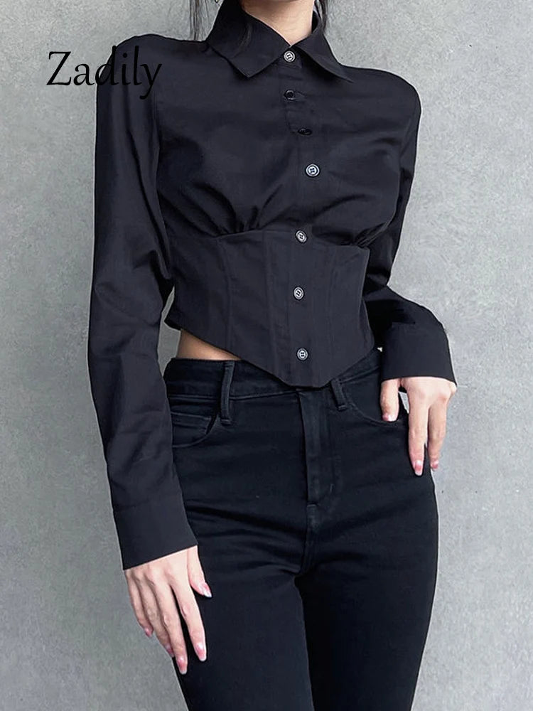2025 proljetna seksi žena s dugim rukavima bijela košulja bluza korejski stil gumb gore vitki struk y2k crop vrhovi ženska cardigan odjeća