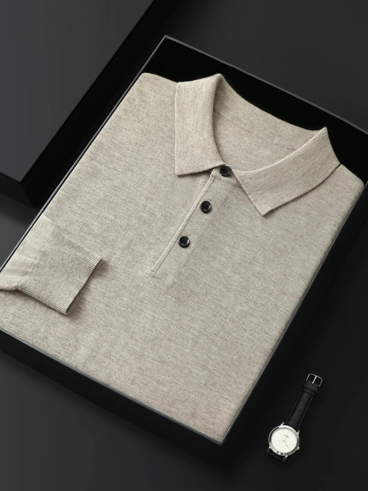 Mænds merino uld sweater polo krave pullover efterår vinter nye cashmere strikket afslappet løs mænds skjorter toppe varm blød