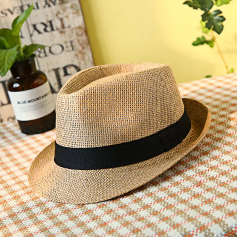 Primăvara Părinte Părinte Copil Straw Straw Cap Respirabil pentru bărbați pentru bărbați pentru bărbați Proteză Solut Panglică Decorare Sunshade Jazz Top Sun Hat F58