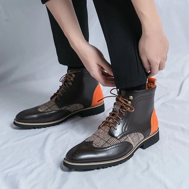 Forårs- og efterårsmænd Mid Top Martin -støvler med britisk stil udskæring og splejsning af forretning fritid retro mode korte støvler