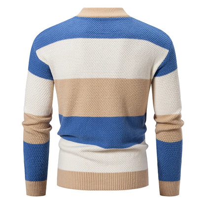 Mode patchwork gebreide trui heren herfst winter mock nek lange mouw gebreide pullovers heren jeugdige vitaliteit casual trui