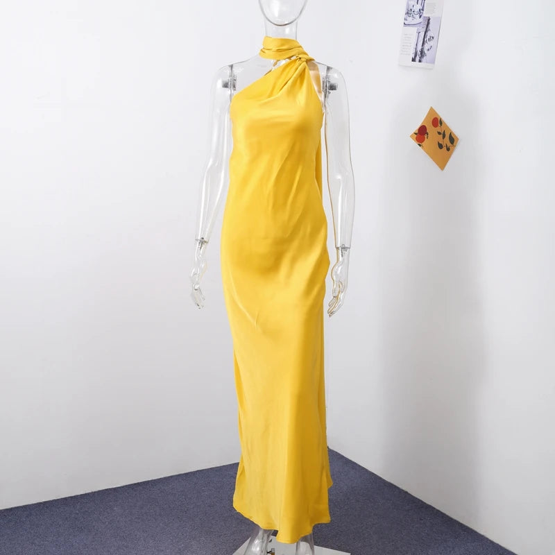 Panglici elegante din satin rochie de petrecere halter sexy feminin fără spate de pe umăr Rochii fără mâneci 2025 Rochii de seară de vară noua doamnă