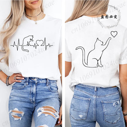 Damskie t-shirt topy z krótkim rękawem Cool Cat Print T-shirts O Neck Casual Lose Hip Hop Streetwear dla kobiet letnie koszulki