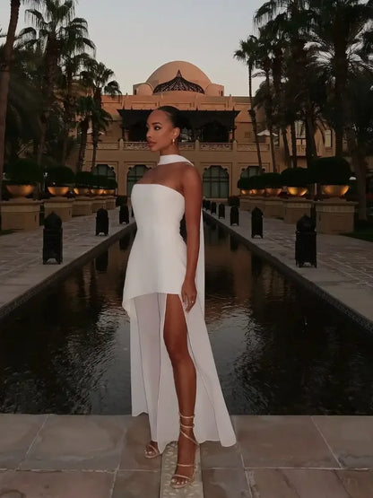 Maglie di nastro senza spalline alla moda Maxi abito Maxi abito Elegante senza maniche per vacanze senza schiena 2025 Nuove donne Abiti da spiaggia