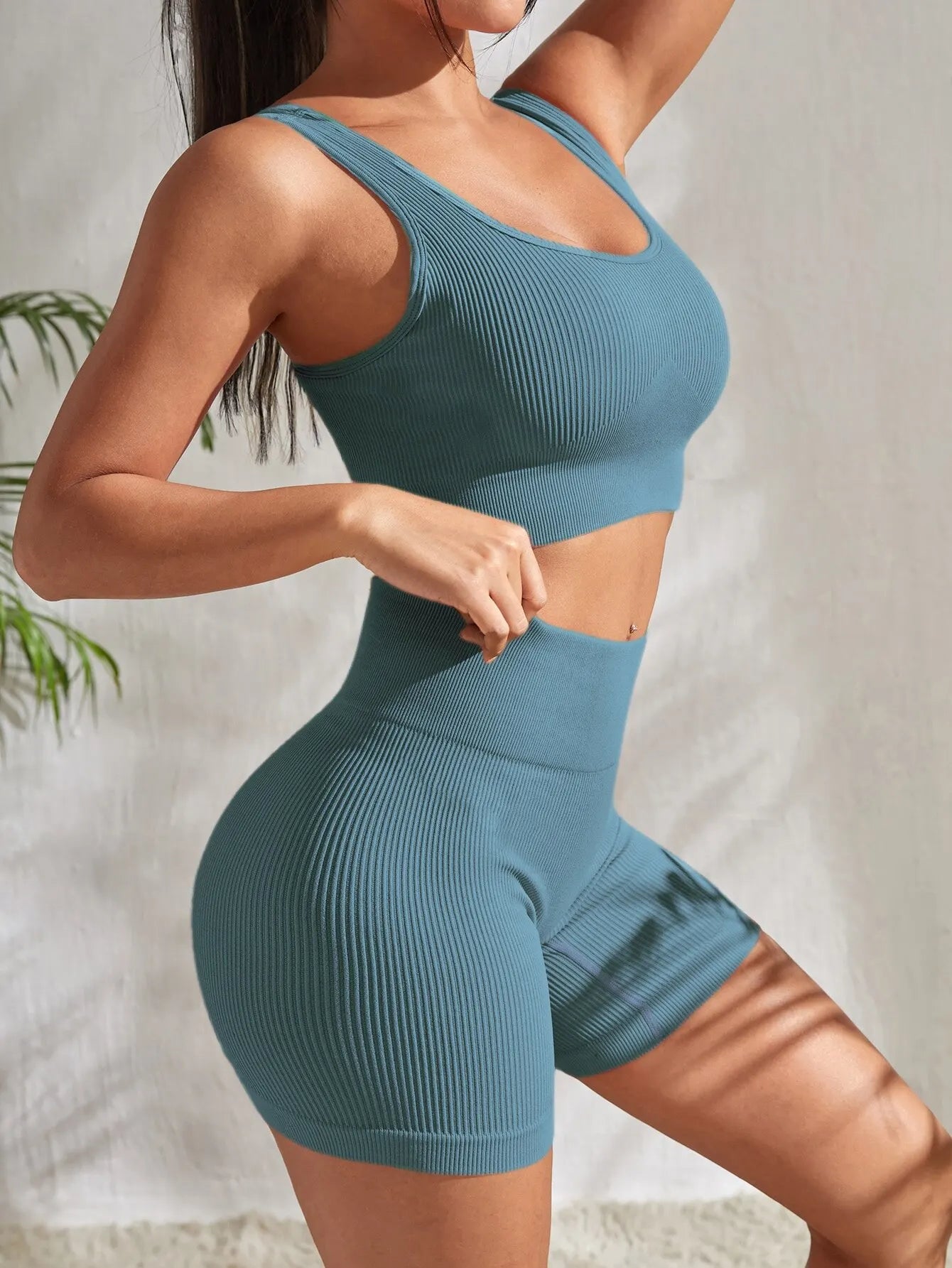Seamless gerippte Yoga -Sets Trainingssets für Frauen 2 Stücke Fitnessstudio -Anzüge gerippte Crop Tank High -Taille -Shorts Outfits Fitness Running