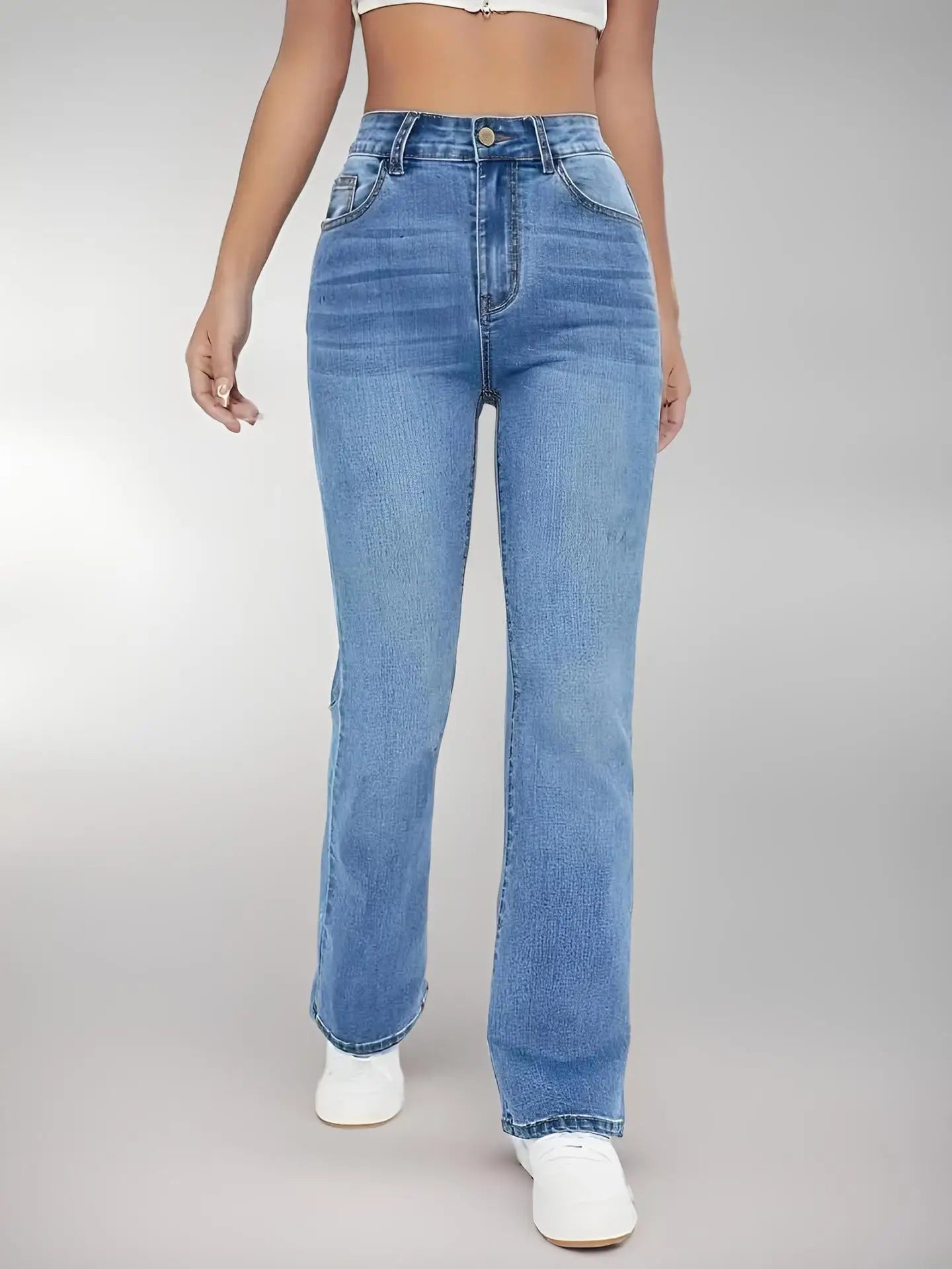 Nya kvinnors heta jeans bantar europeisk och amerikansk stil avslappnad mångsidig hög midja tvättade denimbyxor för kvinnor