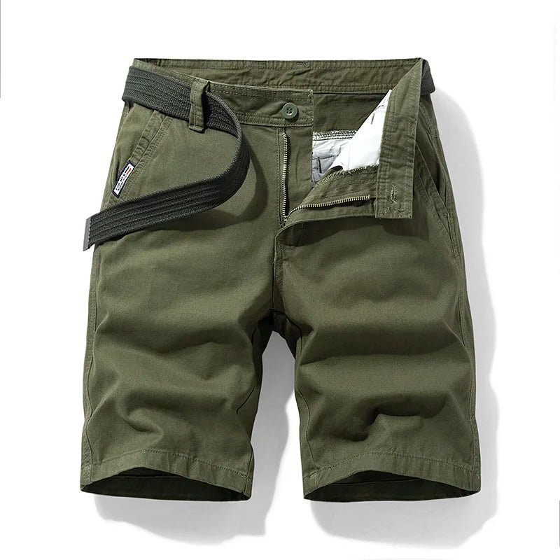 Summer thin multi pocket pure cotton workwear shorts men's oversized loose straight leg five point casual over knee beach shorts