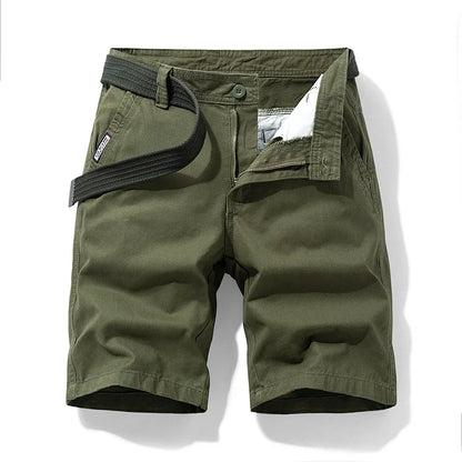 Summer thin multi pocket pure cotton workwear shorts men's oversized loose straight leg five point casual over knee beach shorts