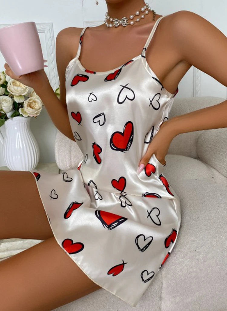 Sexy Sleepwear Women V-neck Sleep Dress Satin Spaghetti Strap Nightgown Nightdress Lingerie Women Nightwear Kimono Bath Gown