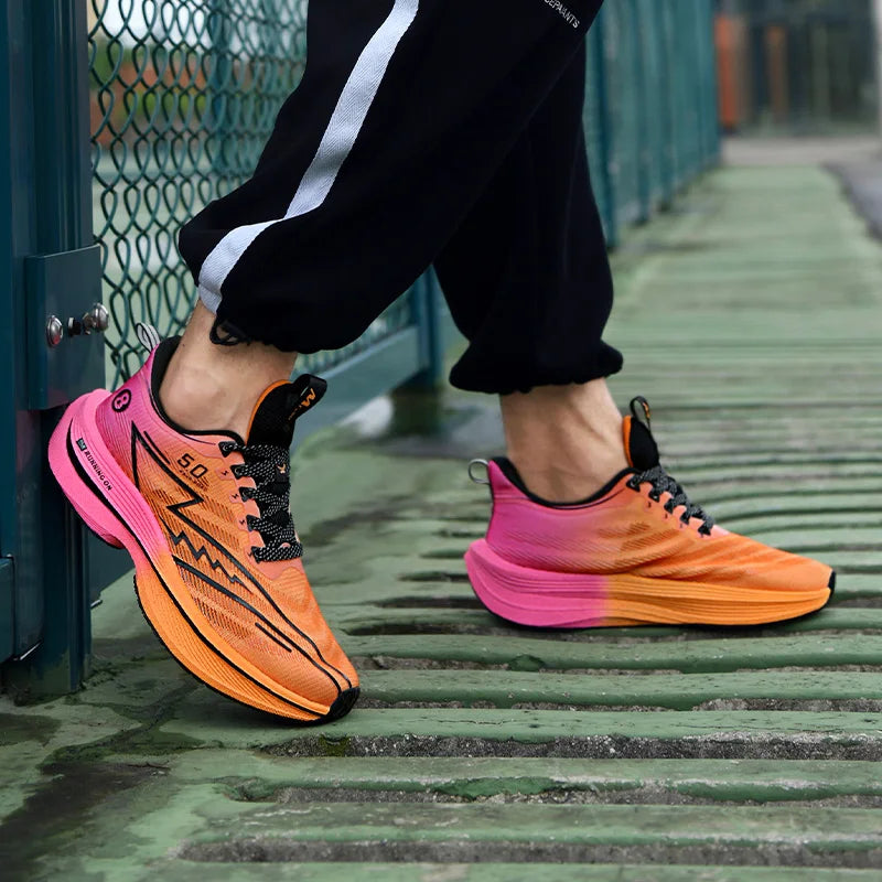 Men's Shoes Carbon Plate Cushioning Road Running Shoes Fashionable Printed Lace Up Tennis Shoes Non-slip Breathable Sports Shoes