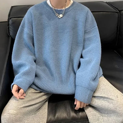 2025 Haust áhafnarháls Solid Color Pullover peysur fyrir karla frjálslegur y2k prjónað peysa High Street Fashion Jumpers Hombre