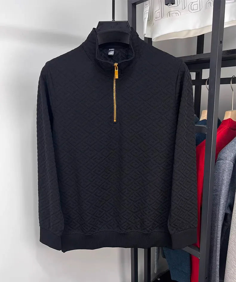 High end brand fashion jacquard long sleeve T-shirt men's casual sweater autumn trend Korean style half zipper collar pullover