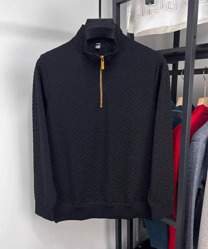 High end brand fashion jacquard long sleeve T-shirt men's casual sweater autumn trend Korean style half zipper collar pullover