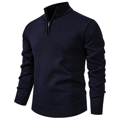 Autumn Winter Men's Half Zipper Knitted Pullovers Solid Slin Fit Casual Sweater Male Fleece Warm Stand Collar Pullover Sweaters