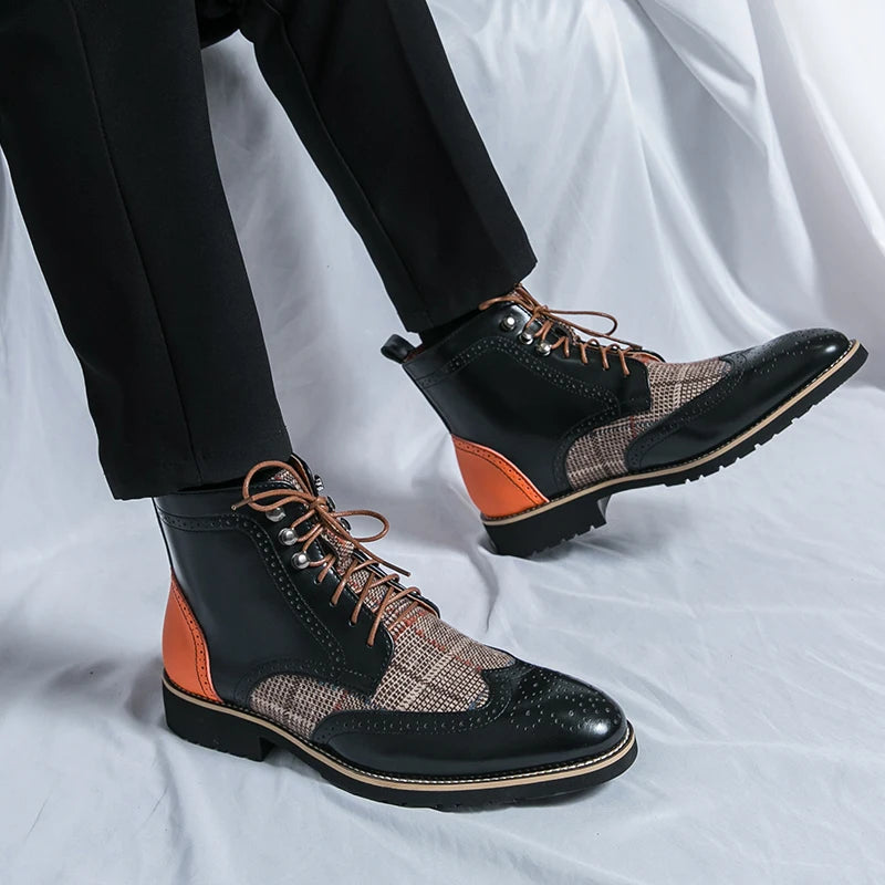 Forårs- og efterårsmænd Mid Top Martin -støvler med britisk stil udskæring og splejsning af forretning fritid retro mode korte støvler