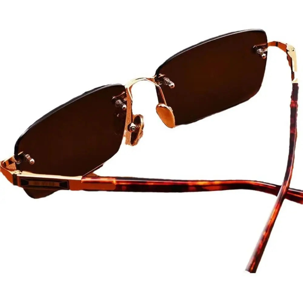 Retro Frameless Men's Sunglasses Green Crystal Stone Cycling Goggles Leopard Print Outdoor Sunglasses Driving Glasses Eyewear