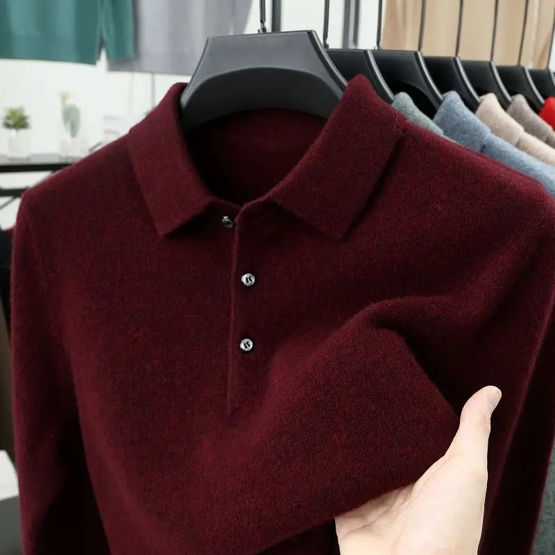 Älykäs rento syksyn talvipaita miehet Solid Lapel Button Simplicity Muoti Ylellinen pitkähihainen pullovers -neulotut topit