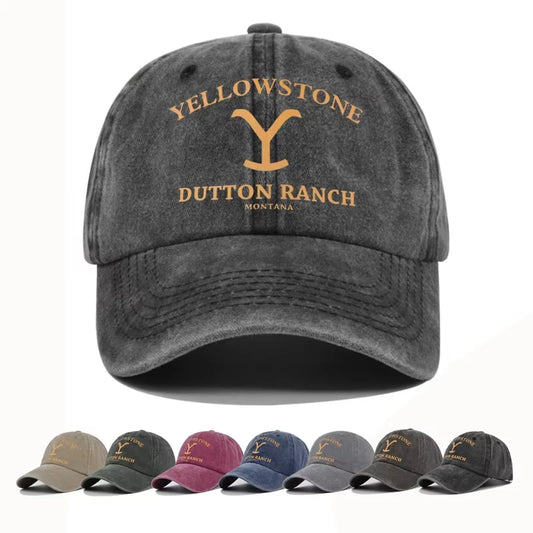 Yellowstone Dutton Ranch letter print pattern vintage baseball cap for men and women, fashionable and simple curved brim hat