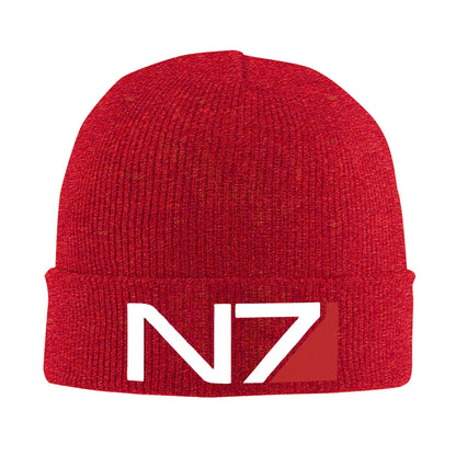 Mass Effect N7 Knit Hat Beanie Winter Hats Warm Acrylic Hip-Hop Caps for Men Women Gifts