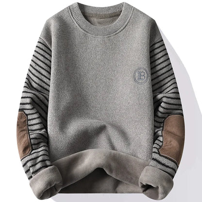 Mænds sweater Patckwork Round Neck Pullovers Fleece Foret tyk varm vinterstrik mode -hoppere Mands tøj