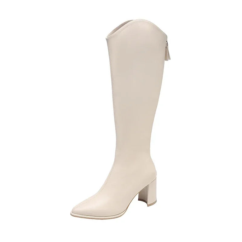 Plus size 34-43 Nuove stivali da donna con cerniera spessa con tacchi alti semplici Stivali invernali autunnali Stivali invernale