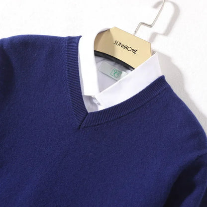 Wool Men's Sweaters V-neck Pullovers Cashmere Knitting Hot Sale Spring Autumn Sweaters Knitwear High Quality Jumpers Clothes