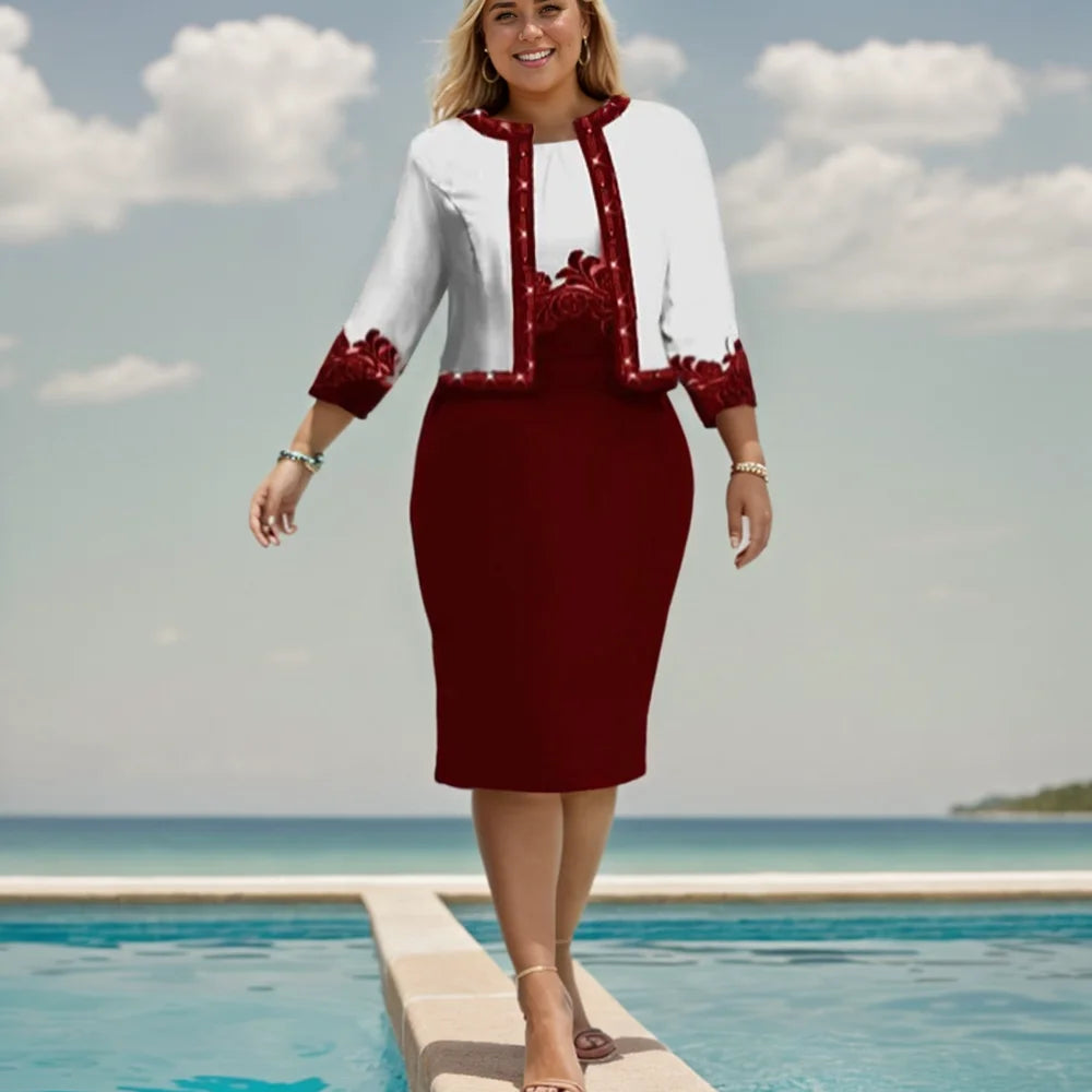 Vučni komad set elegantne ženske haljine setovi tiskani kardigan vrhovi i omotane haljine od kuka odijelo Lady chic flare rukav večernja haljina