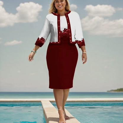 Vučni komad set elegantne ženske haljine setovi tiskani kardigan vrhovi i omotane haljine od kuka odijelo Lady chic flare rukav večernja haljina