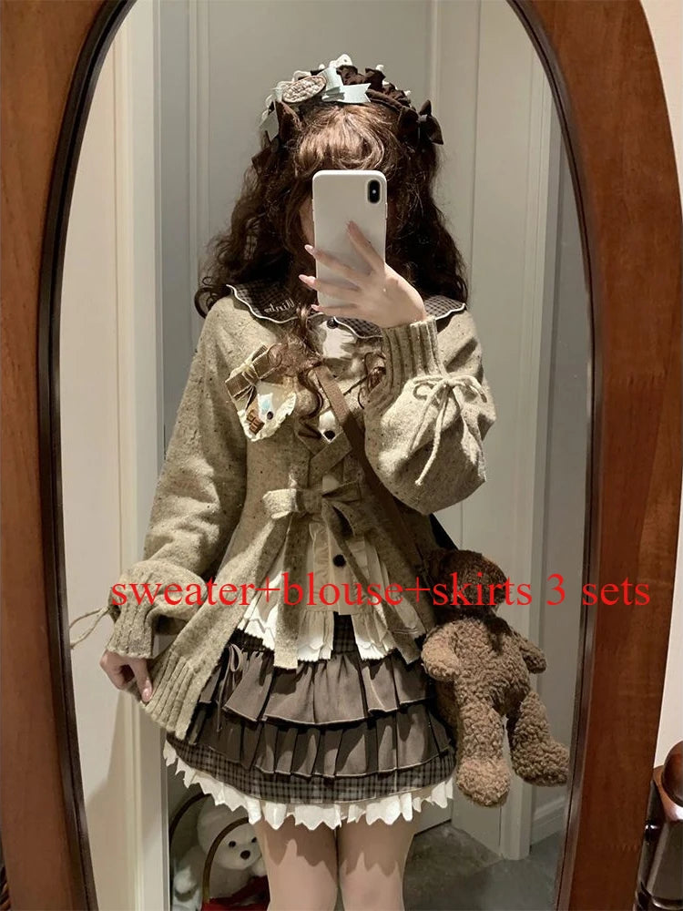 Doce Lolita Cardigans Mulheres Y2K Sweater Hollow Out suéter de bandagem Kawaii Pocket Pocket 2025 Japonês Casual Streetwear Tops JK Tops