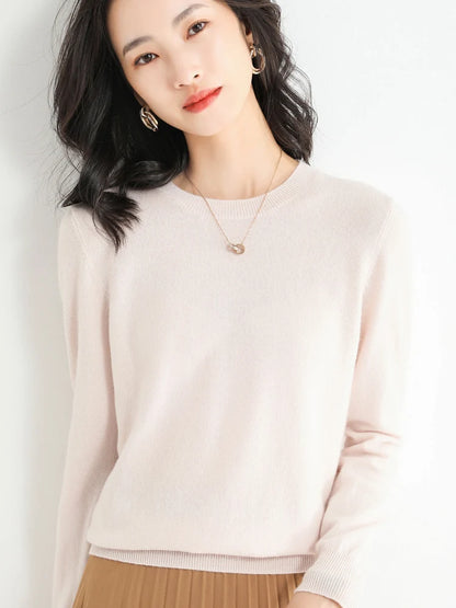 2024 Klassískur stíll kashmere pullover tískan merino ull peysa kringlótt hál ermi prjónafatnaður mjúkur basic 'fatnaður boli