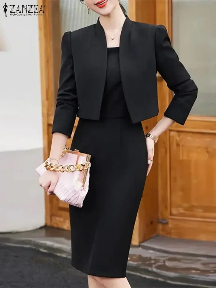 ZANZEA Elegant Women's Sets Office Lady 2-Pieces Dress Sets Blazer and Dress Outfits
2025 Fashion Suits Sleeveless Sundress