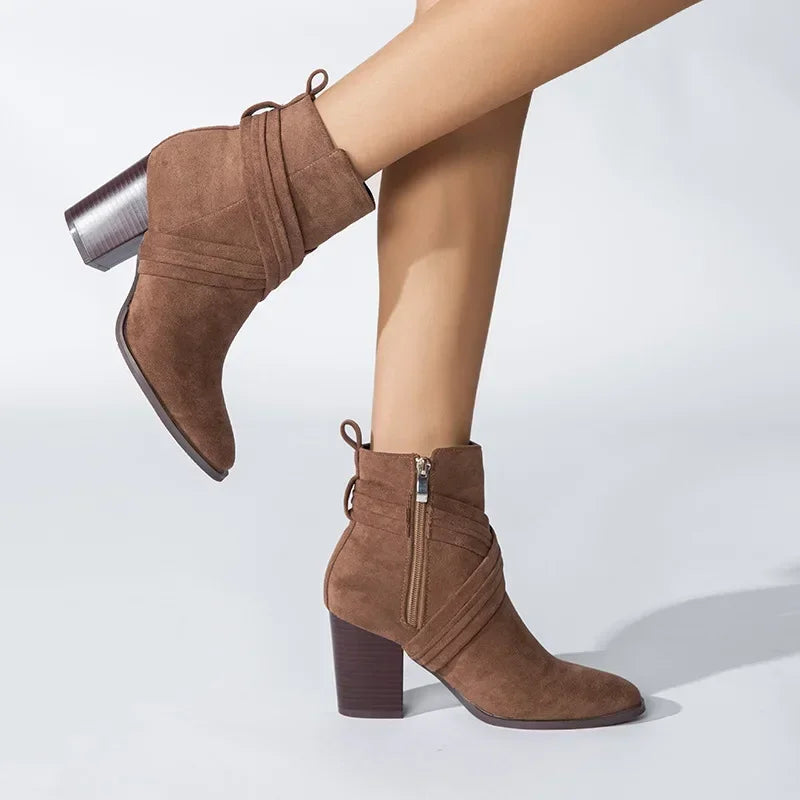Ankle Boots for Women New Fashion Woman Autumn Pointed Toe High Heels Zipper Pumps Female Short Booties Zapatos De Mujer 2024