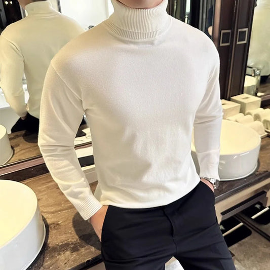 Moda coreana Otoño Invierno Sweaters Hombres Párricos Fleece Turtleneck Sweats Camisetas de fondo tibio