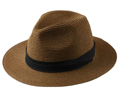 Unisex Panama Straw Hat - leveä reuna -kesärannan aurinkokorkki, säädettävä mitoitus 55-60 cm miehille ja naisille, iso kokoinen fedora