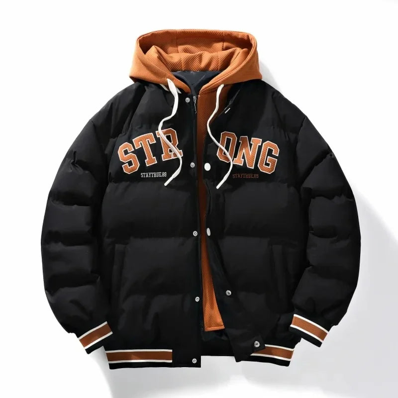 Winter Thickened Men Women Casual Style Windproof Warm Cotton down Jacket Hooded Two-Piece Look Fashionable Brand Outerwear