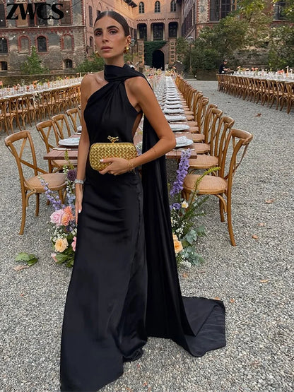 Panglici elegante din satin rochie de petrecere halter sexy feminin fără spate de pe umăr Rochii fără mâneci 2025 Rochii de seară de vară noua doamnă