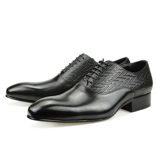 High Grade Black Leather Shoe Formal Office Oxfords Elegant Wedding Position Braid Leather Business Lace Up Men Shoes  Handmade