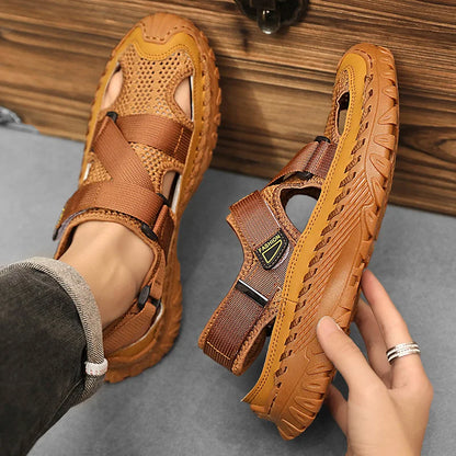 Zomermannen Sandalen Echte lederen heren Casual schoenen Outdoor Men Leer Sandalen voor mannen Strandschoenen Romeinse herenschoenen