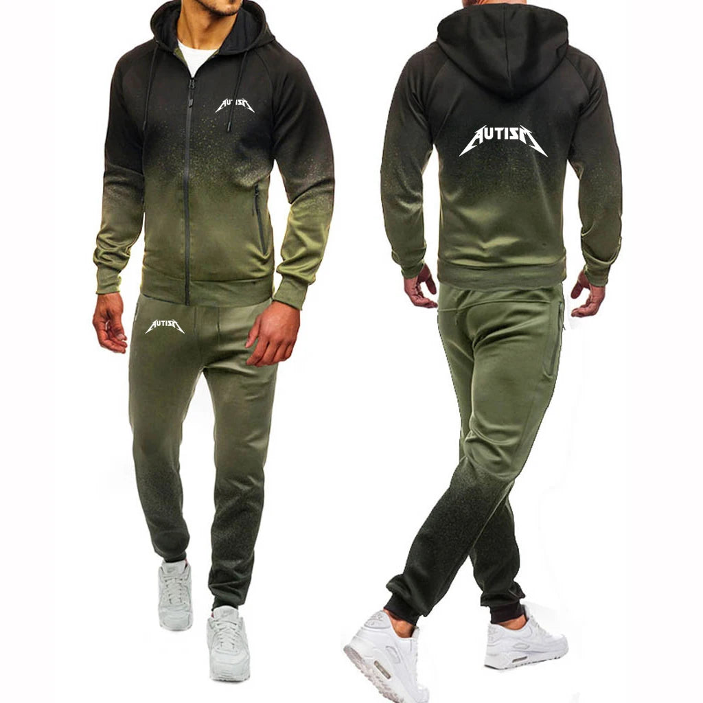 2025 Spring And Autumn Man's Autism Metal Rock Meme Logo Print Loose Leisure Comfortable Zipper Hoodies+Sports Pants Suits