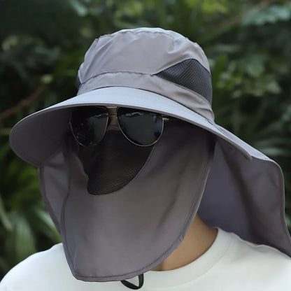 New Wide Brim Sun Cap with Neck Flap for Men Women Adjustable Outdoor 50+UPF Protection Safari Cap Hiking Fishing Breathable Hat