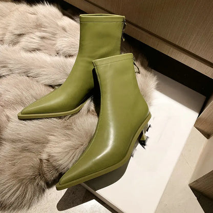 QUTAA 2025 Fashion Women Ankle Boots Sexy Autumn Winter Pointed Toe High Heels Genuine Leather Casual Black Shoes Size 34-43